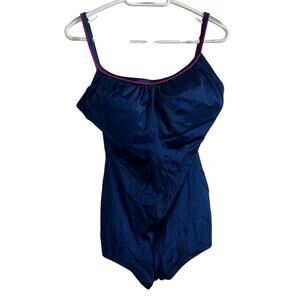 DeWeese Design Swimsuit Size 16/38 Navy Blue Built-In Bra Retro Pin-Up Style